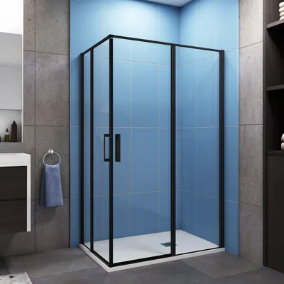 Produktbild von 90x90x185cm 6mm NANO ESG Schwingtür Eckeinstieg schwarze Duschabtrennung Duschkabine