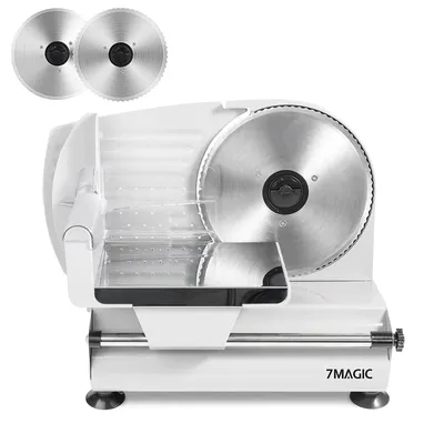Produktbild von 7MAGIC Elektrischer Allesschneider Edelstahl, Verstellbare Küchenmaschine 0 bis 15mm, 200W, Wurstschneidemaschine - Brotschneidemaschine, Silber