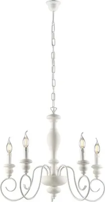 Image de Cascina Lustre Shabby En Bois Laqué Blanc Et Fer 5 Lumières 115 D.60 Bl265-5-Bco