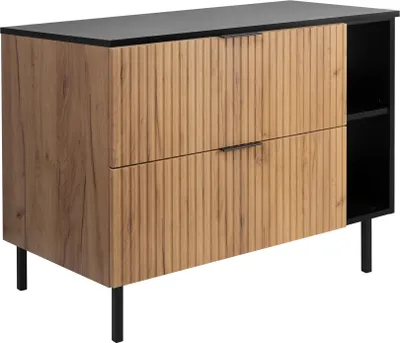 Produktbild von Badezimmerschrank, Handwerk / Schwarze Eiche + schwarzer Griff, 100 x 77 x 46 cm