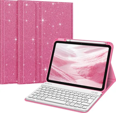 Produktbild von FINTIE Tastatur Hülle für iPad 11. Generation 11" 2025, iPad 10. Generation 2022 10.9", Schutzhülle mit TPU Rückschale, Pencil Halter und magnetisch Abnehmbarer Tastatur mit QWERTZ Layout, (Glitzer)