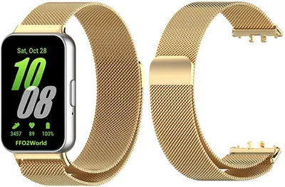 Produktbild von FFO2World Edelstahl-Milanese-Armband, passend für Samsung Galaxy Fit 3 – Milanaise-Armband mit Magnetverschluss – Gold