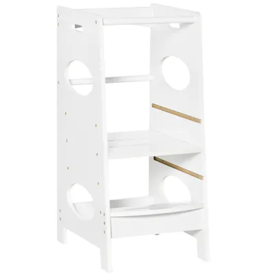 Produktbild von HOMCOM Lernturm Tritthocker Schemel Stehender mit 3 Stufen Pyramiden-Struktur Sicherheit Bad Schlafzimmer Küche MDF Weiß 40 x 50 x 90 cm