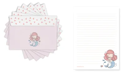 Produktbild von Friendly Fox Kinder Briefpapier Meerjungfrau, 1x DIN A5 Briefblock Schreibblock mit Linien und 20 Umschläge, Briefpapier Set für Mdächen