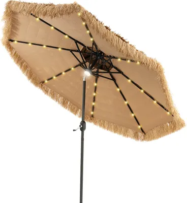 Produktbild von GOPLUS 270cm Sonnenschirm Hawaii mit LED, Strohschirm um 30° knickbar, Strandschirm mit Kurbel, Bast Sonnenschirm 8 Rippen, Terrassenschirm tragbar, Tischschirm Gartenschirm zum Sonnenschutz