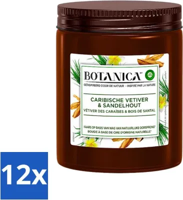 Produktbild von Botanica von Air Wick – Duftkerze – Vetiver & Sandelholz – 40 Stunden Brenndauer - Vorteilspack - 12 Stücke