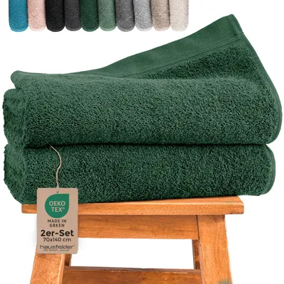 Produktbild von Hausfelder Handtücher Premium Duschtuch 2er Set (Dunkelgrün, 2 Duschtücher 70x140 cm)