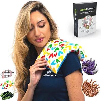 Productafbeelding van Famanu warmtekussen voor de magnetron - Kussen gevuld met lijnzaad en lavendel - 100% katoen met wasbare hoes (35x18 cm)
