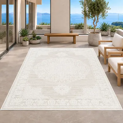 Produktbild von Teppich Greige Creme für Innen und Außen pflegeleicht Größe - 240 x 340 cm
