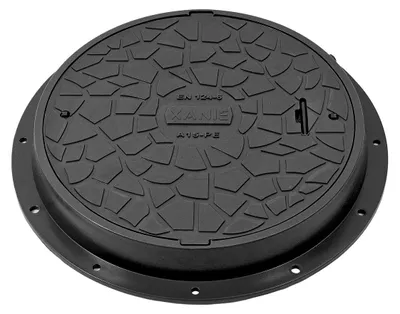 Produktbild von Schachtdeckel DN600 Kunststoff + Rahmen Ø 800 mm und Verriegelung – A15 belastbar bis 1,5 T,Farbe:schwarz