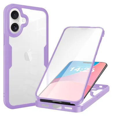 Produktbild von 360 Grad Handyhülle für Apple iPhone 16 Full Cover Rundum Schutz Farbe: Violett