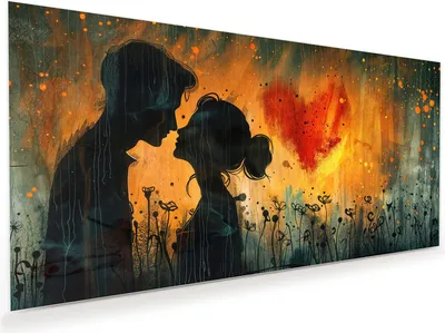 Produktbild von Glasbild 100x50cm in XXL für Wohnzimmer, Schlafzimmer Motiv Liebespaar im Regen