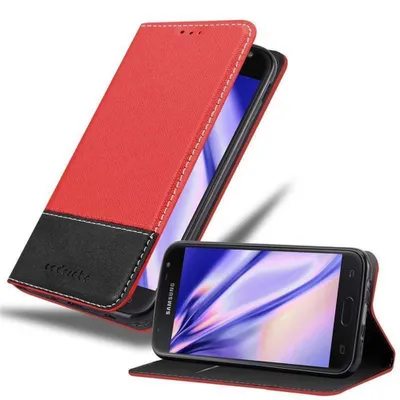 Produktbild von Cadorabo Hülle für Samsung Galaxy J3 2017 Schutzhülle in Rot SHandyhülle Book Case Etui Kunstleder