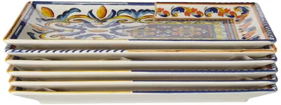 Produktbild von H&h Set mit 6 rechteckigen Positano-Tellern aus dekoriertem Steingut, cm 25x15