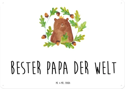 Produktbild von Mr. & Mrs. Panda Wandbild Bär König DIN A4 - Weiß - Geschenk, Schild, Dad, Teddy, Papa, Vatertag, tafel, Magnetschild, Vater, Türschild, Daddy, Blechtafel