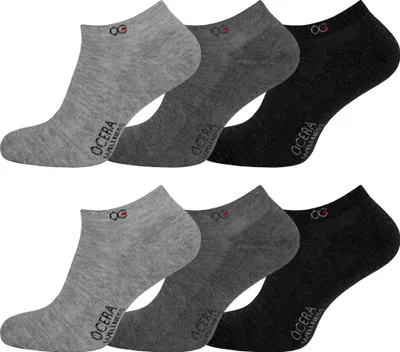 Produktbild von OCERA 6 Paar Wellness Sneaker Socken Baumwolle NEU mit Frotteesohle + gekettelter Spitze Uni Damen + Herren in Grautönen Gr. 43-46