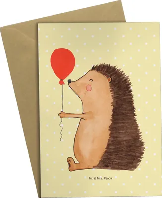 Produktbild von Mr. & Mrs. Panda Beileidskarte Igel Luftballon - Gelb Pastell - Geschenk, Lustige Sprüche, einladungskarten, Geburtstag, osterkarten, weihnachtskarten, osterkarte, Ballon