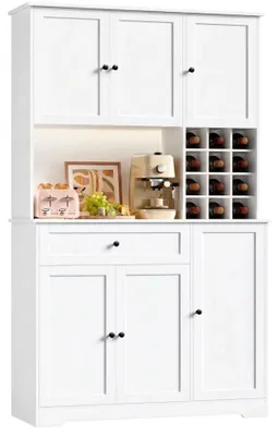 Produktbild von Küchenbuffet - Küchenschrank - Schubladen - Flaschenregal - Verstellbarer Einlegeboden - 100 x 39 x 180 cm - Spanplatte - Weiß