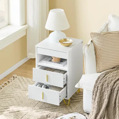 Image de SoBuy Table de nuit, table de chevet avec 3 tiroirs et compartiment de rangement, table d'appoint moderne pour chambre à coucher et salon, blanc L40xP40xH63 cm FBT168-W
