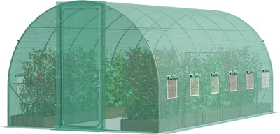 Zdjęcie produktu dla Szklarnia tunelowa SucceBuy, 6,8 x 2,3 x 2,3 m, tunel foliowy z ramą ze stali ocynkowanej, zieloną pokrywą PE, drzwiami wahadłowymi i 12 oknami, wytrzymała dla roślin zewnętrznych