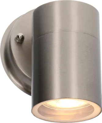 A close-up studio shot of a single outdoor wall light.