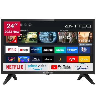 Produktbild von AntteQ AV24H3 Fernseher 24 Zoll (60 cm) Smart TV mit Netflix, Prime Video, Rakuten TV, DAZN, Disney+, YouTube, UVM, WiFi, Triple-Tuner DVB-T2 / S2 / C