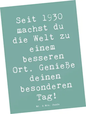 Produktbild von Mr. & Mrs. Panda Postkarte Spruch 1930 Geburtstag - Meeresbrise - Geschenk, geschätzte Person, Postkarten, Jahrgangsfeier, Grußkarte, Ansichtskarte, bildkarte, Feier