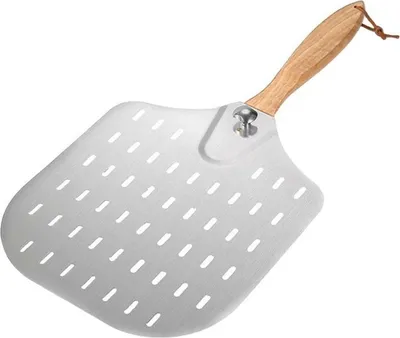 Produktbild von Perforierte Pizzaschaufel, Pizzaschaufel aus Edelstahl, 36 x 31 cm, Pizzaschaufel mit abnehmbarem Griff, langlebig und leicht
