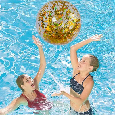 Immagine prodotto di 40 cm/16 pollici palla da spiaggia Trasparente giocattolo gonfiabile piscina con belle paillettes coriandoli per l'estate partito parco acquatico