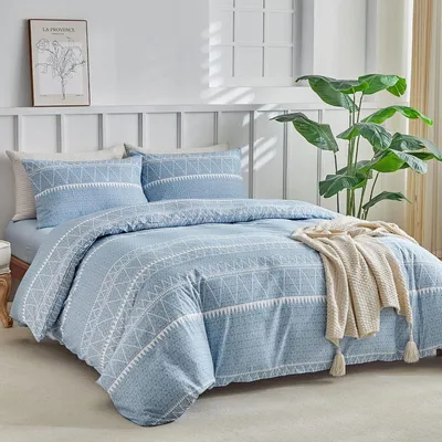 Produktbild von Bettwäsche-Set Doppelbett 4-teilig Blau Mikrofaser mit Spannbetttuch 200x200cm