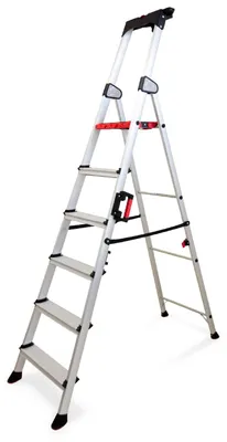 Alu-Klappleiter, 6 Stufen, mit Werkzeughalter, bis 165 kg
