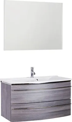 Produktbild von Marlin Badmöbel-Set 3040 BxHxT 92,4 x 198,2 x 48 cm Frontfarbe kastanie graphit mit Waschtisch Mineralmarmor weiß, Spieg