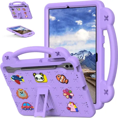 Produktbild von Schutzhülle für Samsung Galaxy Tab S10+/Tab S9 FE+/Tab S9+/Tab S8+/Tab S7+/Tab S7 FE 12.4" Niedliche Hülle für Kinder, Stoßfest mit Griff und Ständer Lila