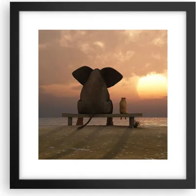 Produktbild von Gerahmtes Poster - Schwarzer Rahmen - Elefant Ufer Meer - 30x30 cm - Wand Bild - Wanddeko - Wandbilder - Kunstposter - Wandposter - Bilderrahmen - Bilder - Kunstdruck - Wandbild - P2BAC30x30-3555