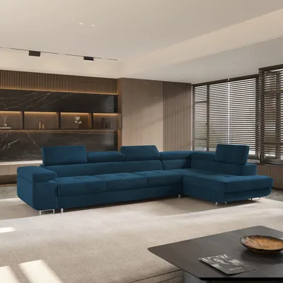 Produktbild von Masseno Ecksofa VICENTE mit Schlaffunktion L-Form, Sofa mit Bettkasten, Wohnzimmersofa, Couch, Soffa, Bettsofa, Couchgarnitur- Blau, MONOLITH 77