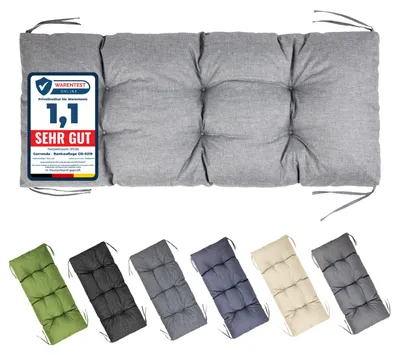 Produktbild von Garronda Bankauflage 120x50 cm ca. 10 cm dick Sitzkissen Outdoor für Gartenbank und Hollywoodschaukel Polster Auflage für Sitzbank wasserabweisend UV-beständig mit Bändern GD-0219 Hellgrau