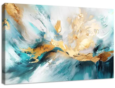 Abstrakte Leinwand-Wandkunst, weiß-grün-gold, 120x80 cm, gerahmt