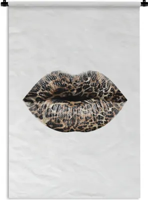 Produktbild von MuchoWow® Wandteppich Wandbehang Lippen - Tigerdruck - Weiß 90x135 cm Tapisserie Dekoration Wandtuch - Baumwolle - Wandskulptur