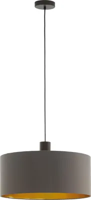 Produktbild von EGLO Pendellampe Concessa 1, 1 flammige Textil Pendelleuchte, Hängeleuchte aus Stahl und Stoff, Farbe: Dunkelbraun, cappuccino, gold, : E27, Ø: 53 cm