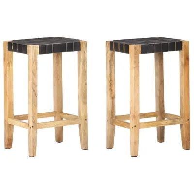 Obrázek produktu pro sada 2 barových židlí z pravé kůže 46 x 75 x 36 cm černá
