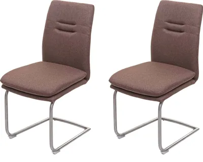Produktbild von 2er-Set Esszimmerstuhl HWC-H70, Küchenstuhl Freischwinger Stuhl, Stoff/Textil Edelstahl gebürstet  braun