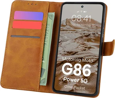 Produktbild von Handyhülle mit Klappe für Motorola Moto G86 Power 5G, Bizon Case Pocket, Braun