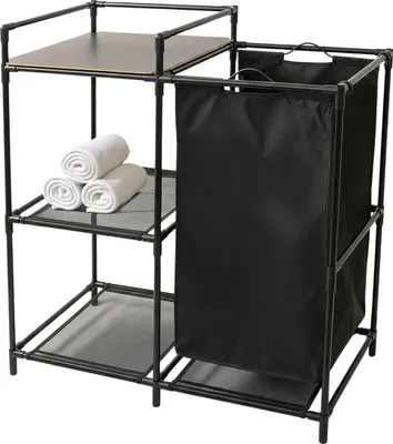 Produktbild von 1.02 Badregal inkl. Wäschesammler in schwarz - ca. 69 x 35,5 x 77 cm - mit 3 Ablagen
