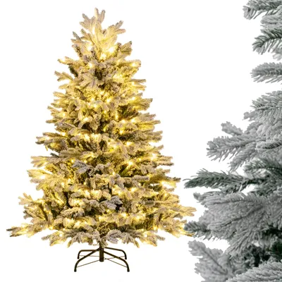 Zdjęcie produktu dla COSTWAY Sztuczna choinka 135cm, choinka 688 mieszanych końcówek gałązek ze śniegiem, 200 ciepłych białych diod LED, choinka, biały zielony