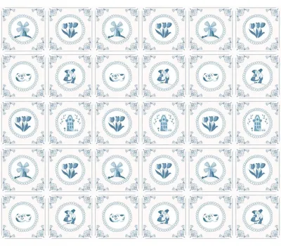 Image de Autocollants imitation carrelage pour la cuisine et la salle de bains – 30 autocollants imitation carrelage de Delft – 30 autocollants de 20 x 20 cm