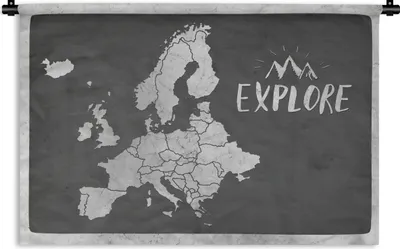 Produktbild von MuchoWow® Wandteppich Wandbehang Vintage Eurocard mit dem Text "Explore" - schwarz und weiß 90x60 cm Tapisserie Dekoration Wandtuch - Wandskulpturen - Bildteppich