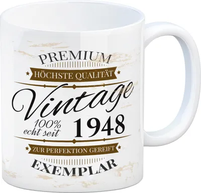 Produktbild von Vintage Tasse 100% echt seit 1948 Kaffeebecher [ber_jahrgeb]. Geburtstag