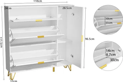 Obrázok produktu pre ProximaX Skriňa na topánky s 2 chlopňami, výklopný botník, skrinka na topánky biela, s 3 priehradkami, nastaviteľný regál na topánky, 110 x 24 x 111,5 cm, pre vstupné priestory, chodby