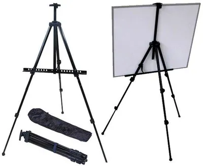 Produktbild von Verstelbare aluminium schilderijdisplay, draagbaar, zwart, 48-168 cm, inklusive Tas.