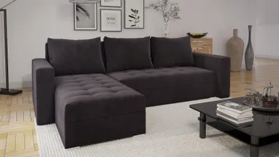 Produktbild von Easy4You Ecksofa FORSET Velours L-Form Graphite – 235x86x145 cm - Schlafsofa mit Schlaffunktion - Eckcouch - Kissen –  Stoff Manila 19